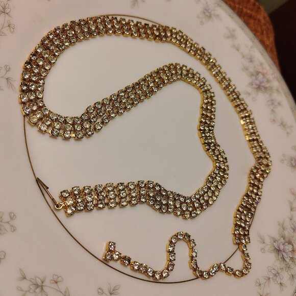 Vtg MCM Triple Row 3 Stand High End Faceted Link Rhinestone Belt - Picture 7 of 7